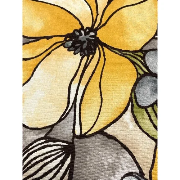 16" Modern Floral Throw Pillow Yellow Gray Black Flower Cotton Square Cushion - Picture 2 of 6